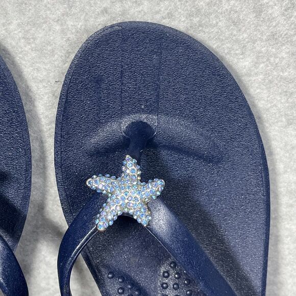 Oka-B Joy‎ Wedge Sandals Womens Large Navy Blue Starfish Sparkle Thong Flip Flop - Picture 8 of 15